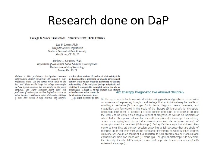 Research done on Da. P 