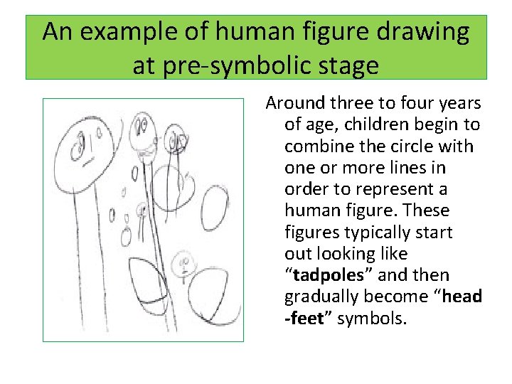 An example of human figure drawing at pre-symbolic stage Around three to four years