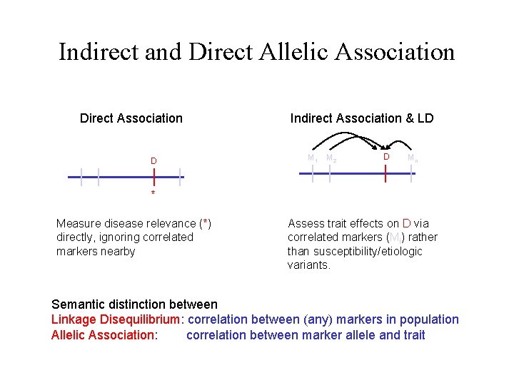 Indirect and Direct Allelic Association Direct Association D Indirect Association & LD M 1