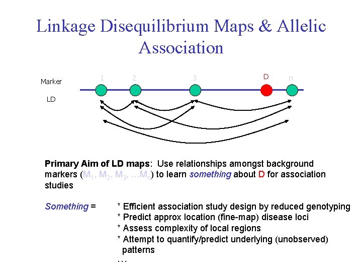 Linkage Disequilibrium Maps & Allelic Association Marker 1 2 3 D n LD Primary