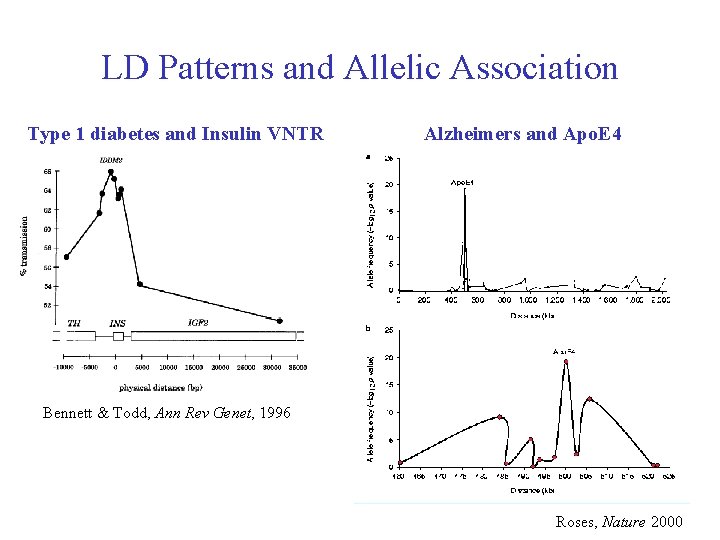 LD Patterns and Allelic Association Type 1 diabetes and Insulin VNTR Alzheimers and Apo.
