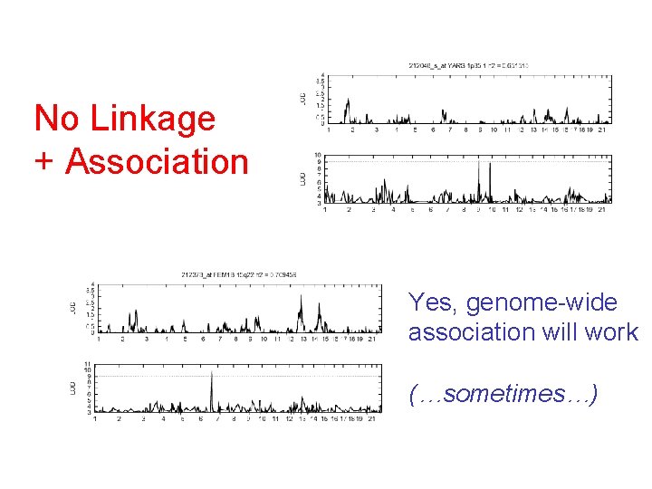 No Linkage + Association Yes, genome-wide association will work (…sometimes…) 