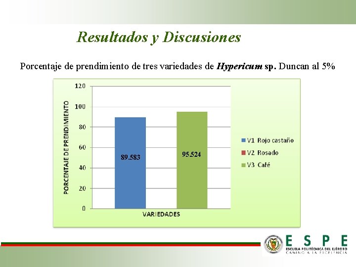 Resultados y Discusiones Porcentaje de prendimiento de tres variedades de Hypericum sp. Duncan al