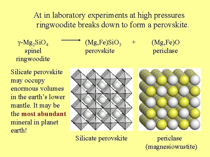 Ringwoo dite to perovskit e At in laboratory experiments at high pressures ringwoodite breaks