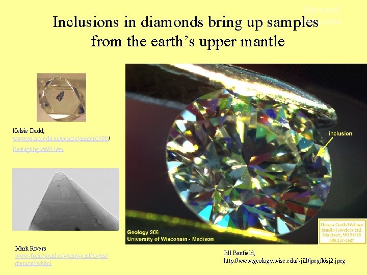 Diamond Inclusions in diamonds bring up samples from the earth’s upper mantle Kelsie Dadd,