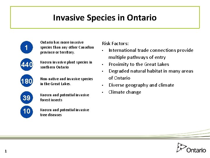 Invasive Species in Ontario 1 1 Ontario has more invasive species than any other