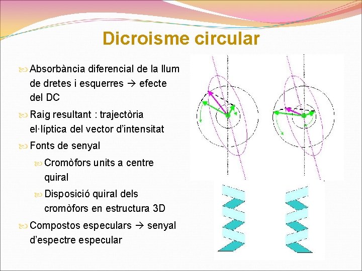 Dicroisme circular Absorbància diferencial de la llum de dretes i esquerres efecte del DC