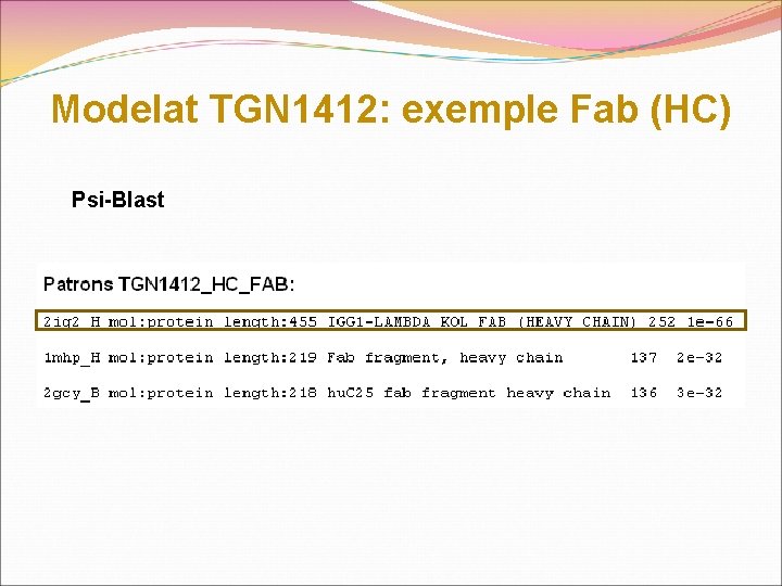 Modelat TGN 1412: exemple Fab (HC) Psi-Blast 