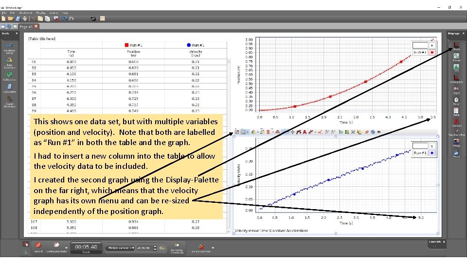 This shows one data set, but with multiple variables (position and velocity). Note that