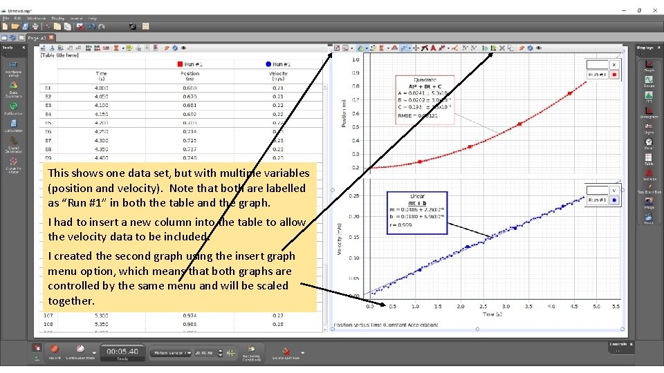 This shows one data set, but with multiple variables (position and velocity). Note that