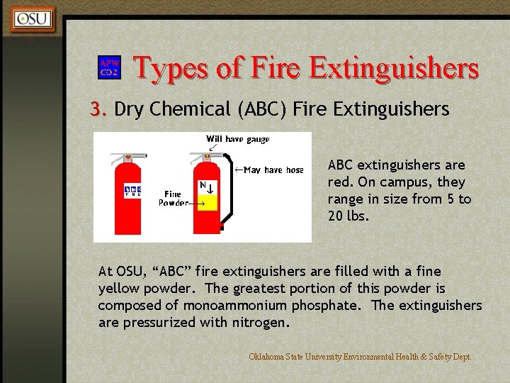 Types of Fire Extinguishers 3. Dry Chemical (ABC) Fire Extinguishers ABC extinguishers are red.