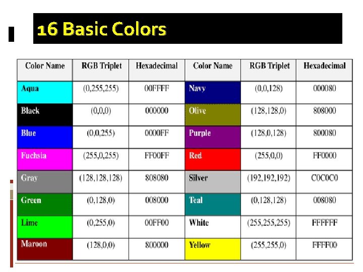 16 Basic Colors 