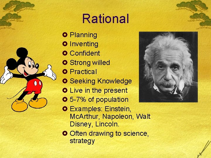 Rational £ Planning £ Inventing £ Confident £ Strong willed £ Practical £ Seeking