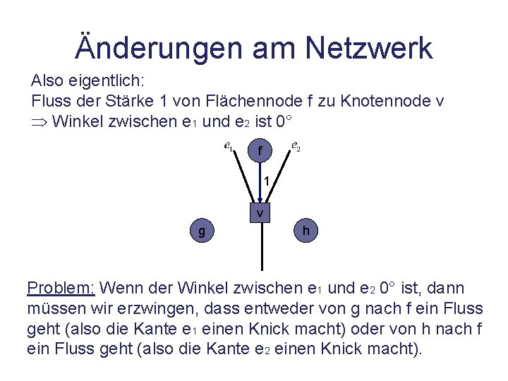Änderungen am Netzwerk Also eigentlich: Fluss der Stärke 1 von Flächennode f zu Knotennode