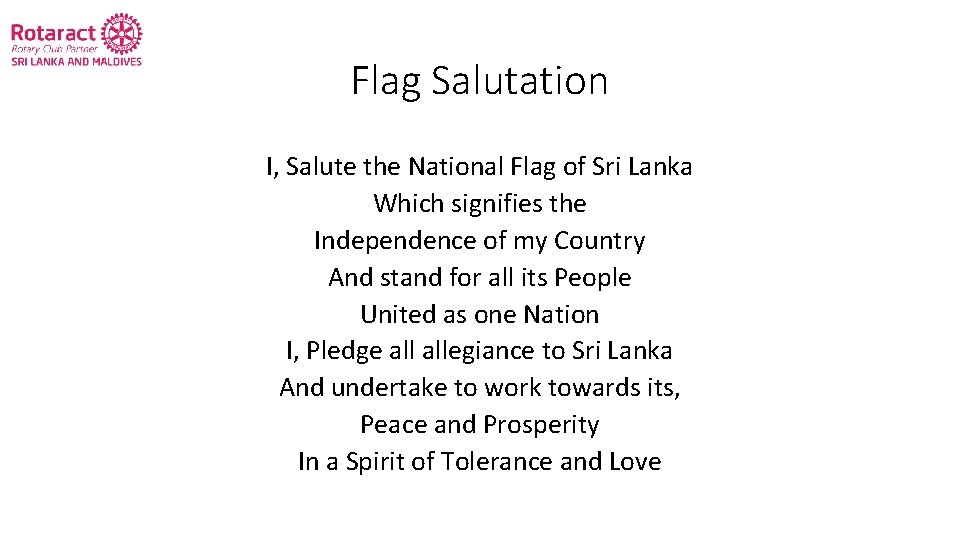 Flag Salutation I, Salute the National Flag of Sri Lanka Which signifies the Independence