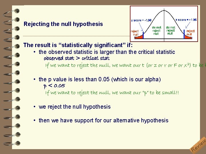 Rejecting the null hypothesis The result is “statistically significant” if: • the observed statistic