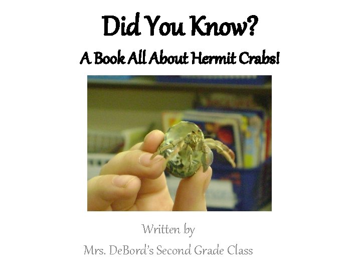 Did You Know? A Book All About Hermit Crabs! Written by Mrs. De. Bord’s