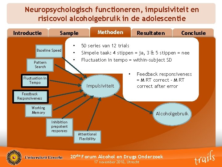 Neuropsychologisch functioneren, impulsiviteit en risicovol alcoholgebruik in de adolescentie Introductie Methoden Methods Sample Baseline