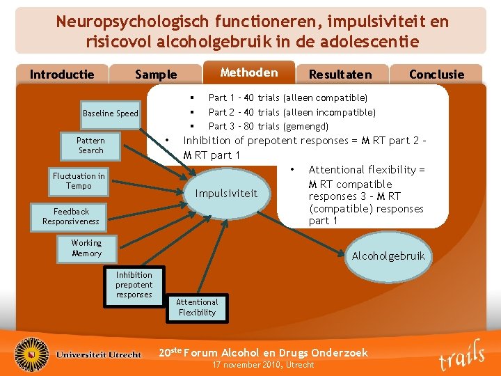 Neuropsychologisch functioneren, impulsiviteit en risicovol alcoholgebruik in de adolescentie Introductie Methoden Methods Sample §