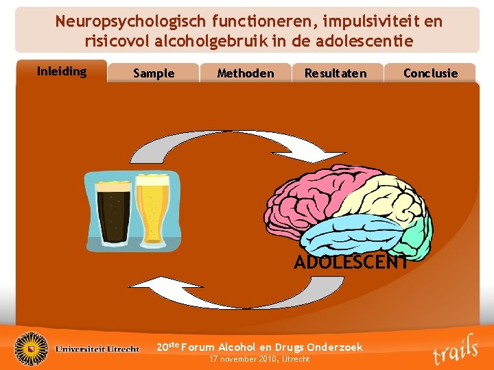 Neuropsychologisch functioneren, impulsiviteit en risicovol alcoholgebruik in de adolescentie Inleiding Outline Sample Methoden Resultaten