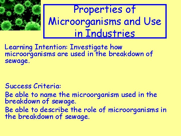 Appropriate Clip art to topic Properties of Microorganisms and Use in Industries Learning Intention: