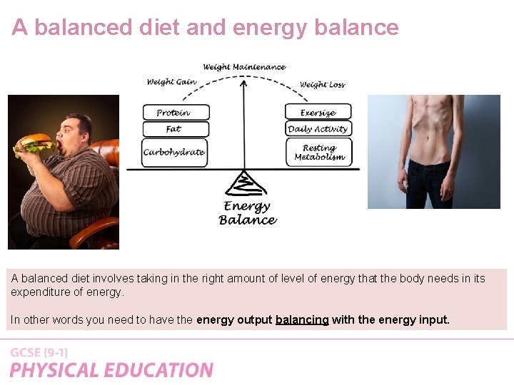A balanced diet and energy balance A balanced diet involves taking in the right