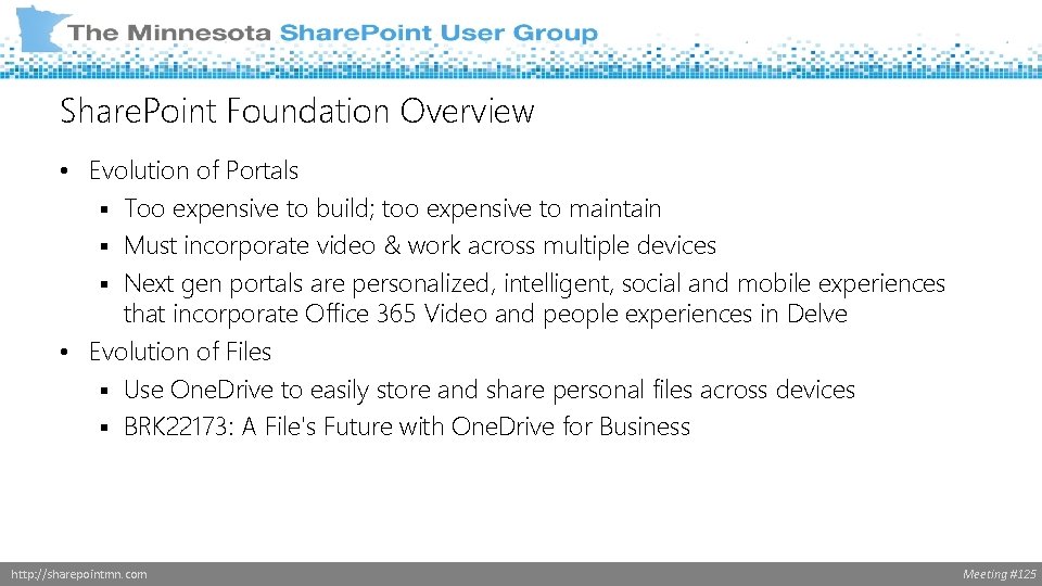 Share. Point Foundation Overview • Evolution of Portals § Too expensive to build; too