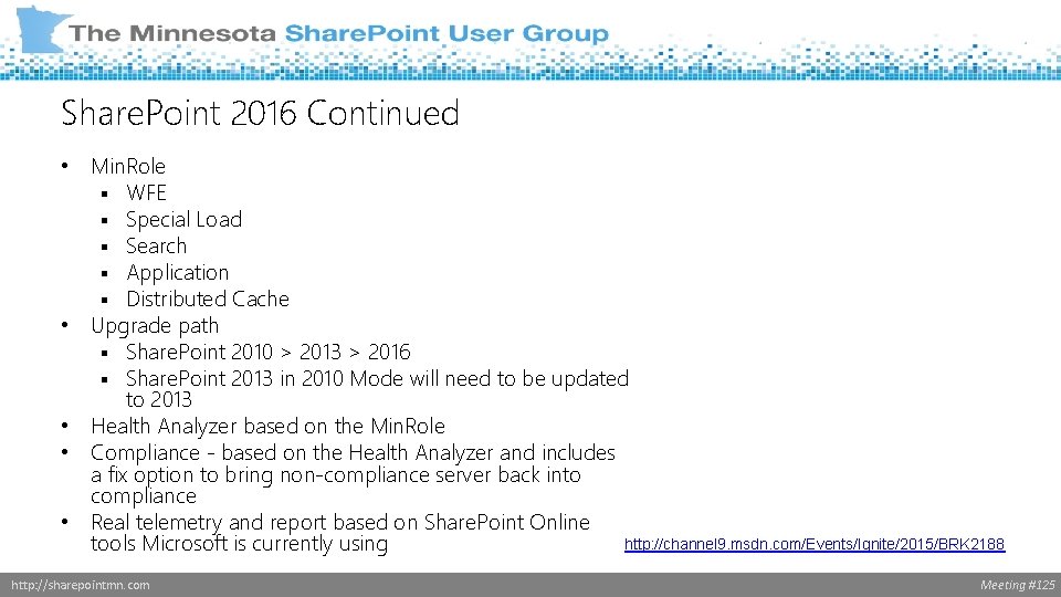 Share. Point 2016 Continued • Min. Role § WFE § Special Load § Search