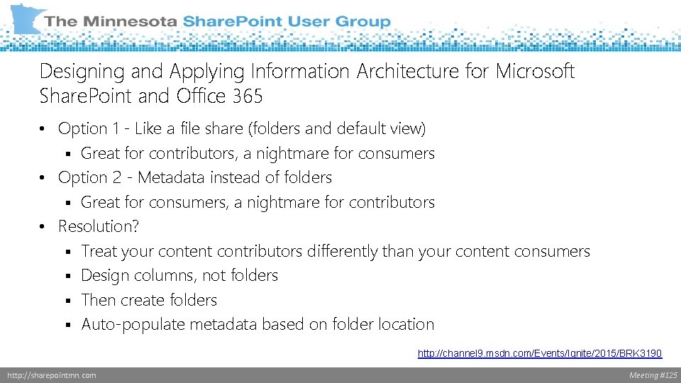 Designing and Applying Information Architecture for Microsoft Share. Point and Office 365 • Option