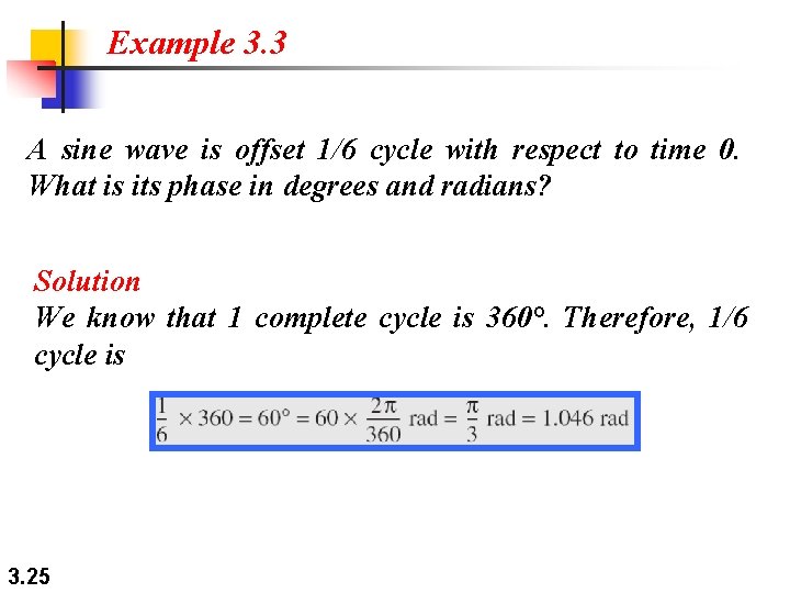 Example 3. 3 A sine wave is offset 1/6 cycle with respect to time Example 3. 3 A sine wave is offset 1/6 cycle with respect to time