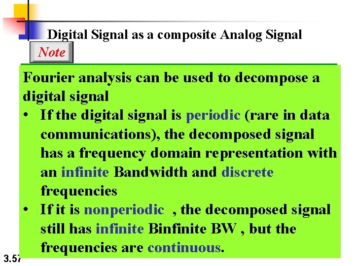 Digital Signal as a composite Analog Signal Note 3. 57 Fourier analysis can be Digital Signal as a composite Analog Signal Note 3. 57 Fourier analysis can be