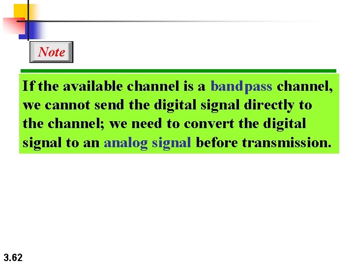Note If the available channel is a bandpass channel, we cannot send the digital Note If the available channel is a bandpass channel, we cannot send the digital