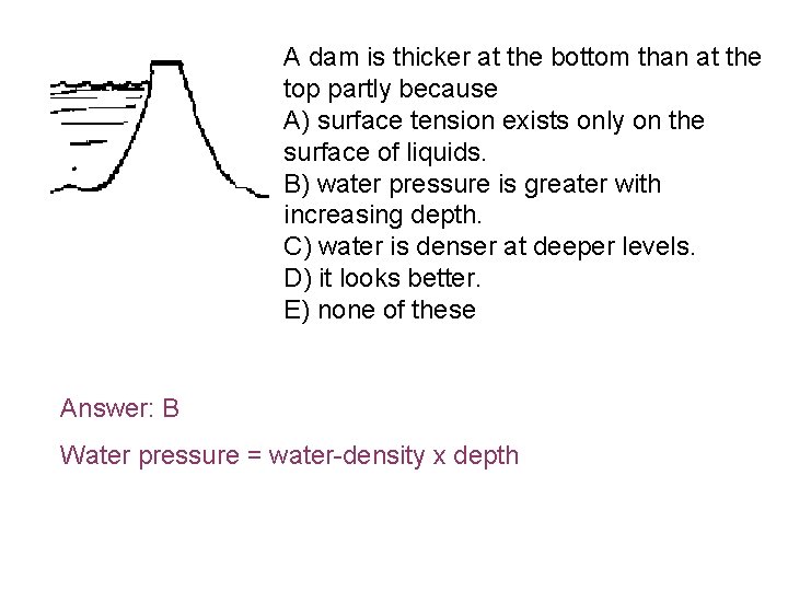 A dam is thicker at the bottom than at the top partly because A)