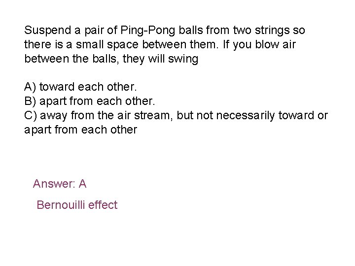 Suspend a pair of Ping-Pong balls from two strings so there is a small