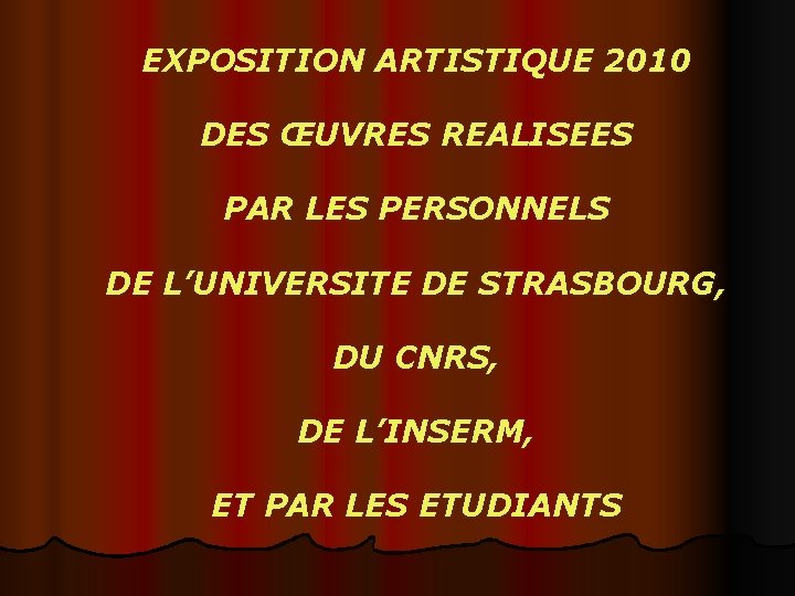 EXPOSITION ARTISTIQUE 2010 DES ŒUVRES REALISEES PAR LES PERSONNELS DE L’UNIVERSITE DE STRASBOURG, DU