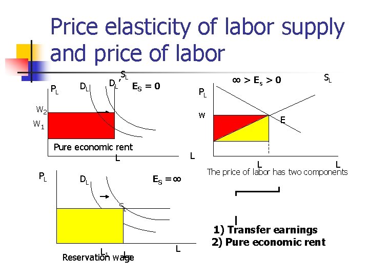 Price elasticity of labor supply and price of labor PL DL DL’ SL ЕS
