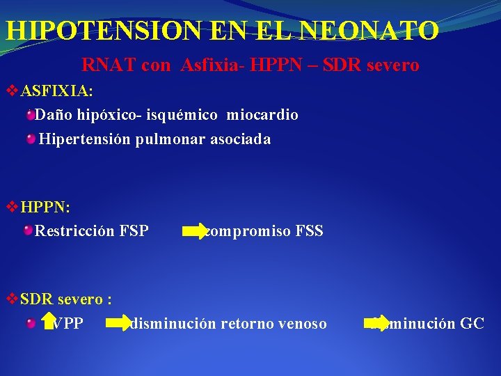 HIPOTENSION EN EL NEONATO RNAT con Asfixia- HPPN – SDR severo v ASFIXIA: Daño