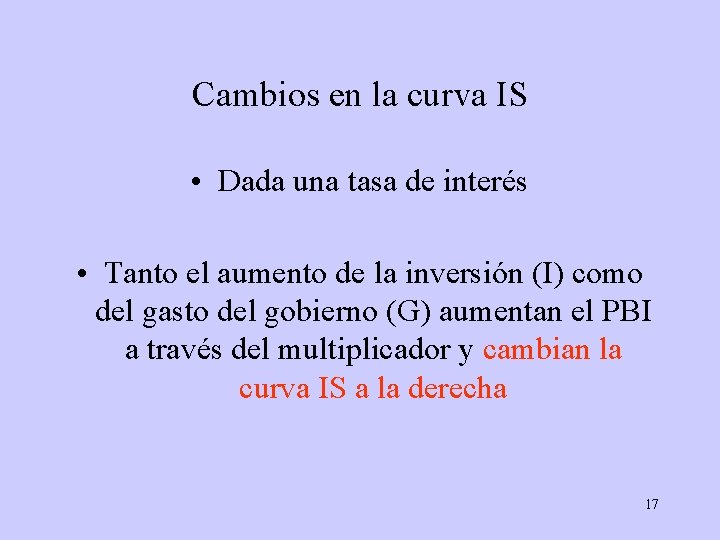 Cambios en la curva IS • Dada una tasa de interés • Tanto el