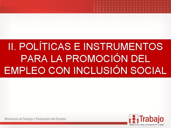 II. POLÍTICAS E INSTRUMENTOS PARA LA PROMOCIÓN DEL EMPLEO CON INCLUSIÓN SOCIAL 