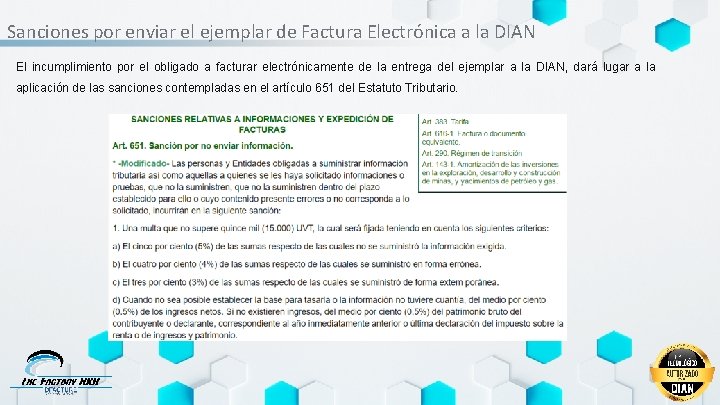 Sanciones por enviar el ejemplar de Factura Electrónica a la DIAN El incumplimiento por