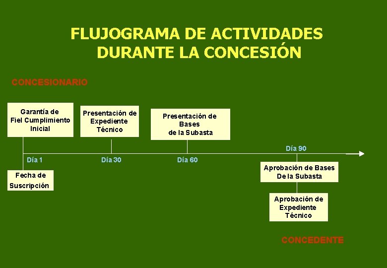 FLUJOGRAMA DE ACTIVIDADES DURANTE LA CONCESIÓN CONCESIONARIO Garantía de Fiel Cumplimiento Inicial Presentación de