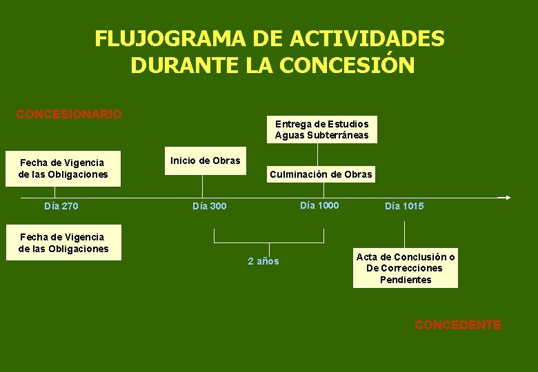 FLUJOGRAMA DE ACTIVIDADES DURANTE LA CONCESIÓN CONCESIONARIO Fecha de Vigencia de las Obligaciones Día
