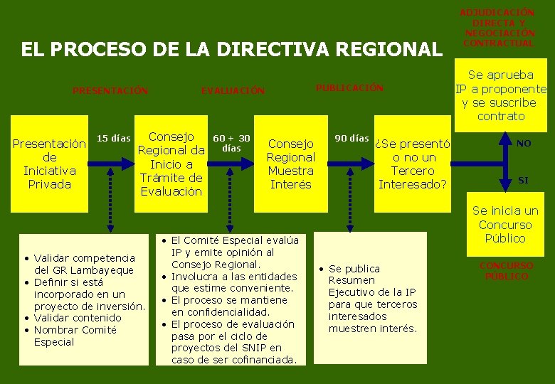 EL PROCESO DE LA DIRECTIVA REGIONAL PRESENTACIÓN Presentación de Iniciativa Privada 15 días Consejo