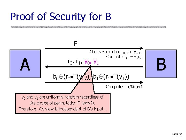 Proof of Security for B F A Chooses random r 0, 1, x, ynot