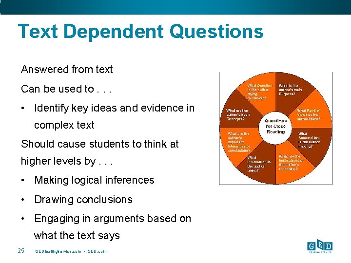 Text Dependent Questions Answered from text Can be used to. . . • Identify