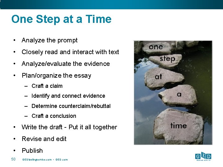 One Step at a Time • Analyze the prompt • Closely read and interact