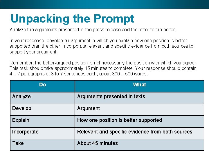 Unpacking the Prompt Analyze the arguments presented in the press release and the letter