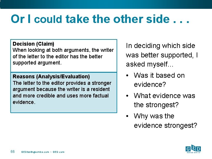 Or I could take the other side. . . Decision (Claim) When looking at