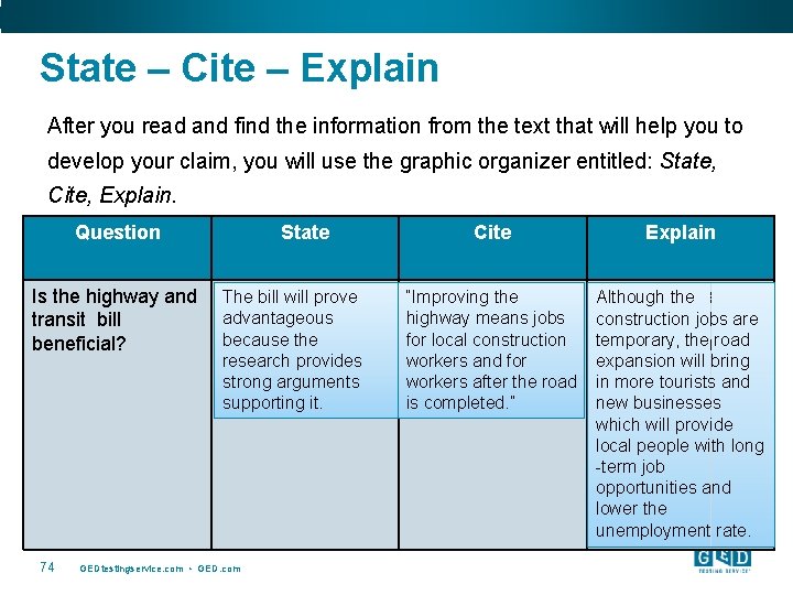 State – Cite – Explain After you read and find the information from the
