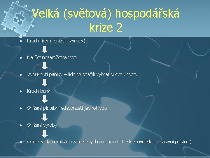 Velká (světová) hospodářská krize 2 l Krach firem (snížení výroby) l Nárůst nezaměstnanosti l